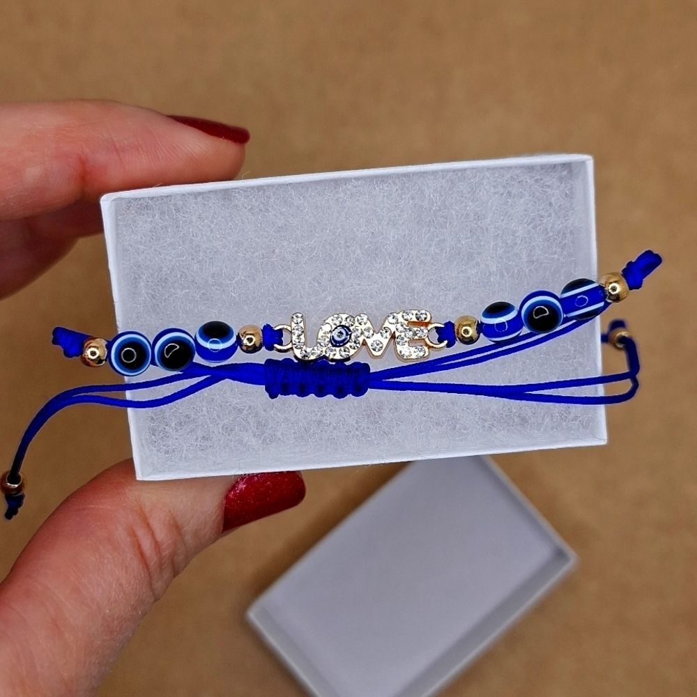 LOVE Blue adjustable evil eye string protection bracelet